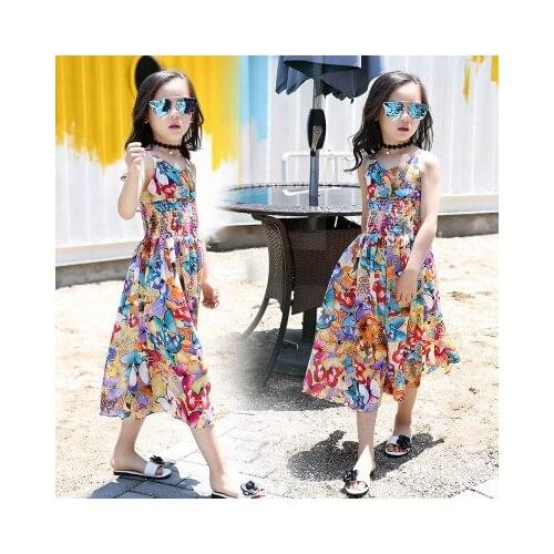 New Princess Baby Sexy Fashion Bohemian Children Halter dress Girls Summer Floral Floral Wide Leg Pants Personality Piece Dress