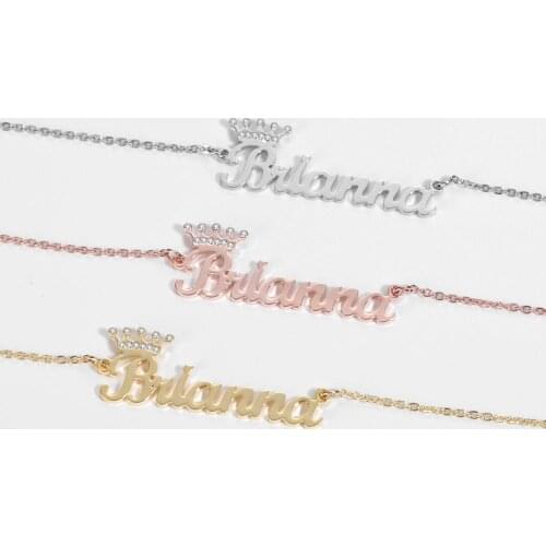 Personalized Necklace Customized Name Crown Necklace Nameplate Necklace Gold Plated Stainless Steel Chain Customized Jewelry
