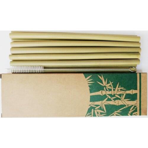 Useful 10pcs/set Bamboo Drinking Straws Reusable Eco-Friendly Party Kitchen + Clean Brush for Drop Shipping wholesale