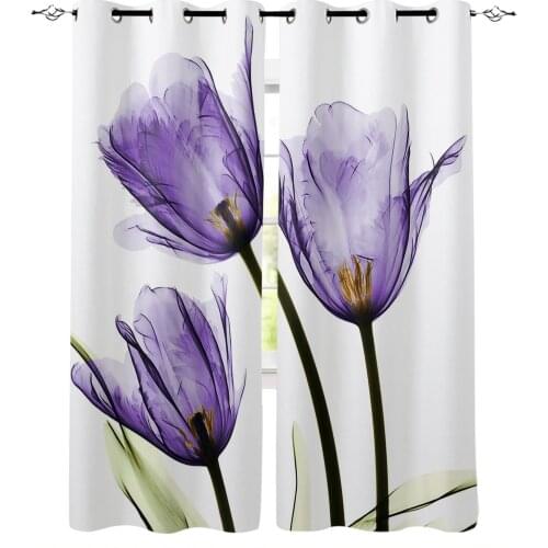 Purple Tulip Flower White Blackout Curtains For Living Room Window Curtains For Bedroom Kitchen Curtains Drapes Blinds