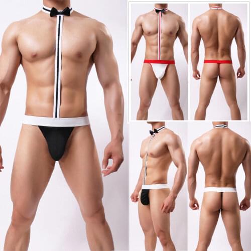 Christmas Men Sexy Lingerie Thong Underwear Bodysuit G-String Bowknot Panties