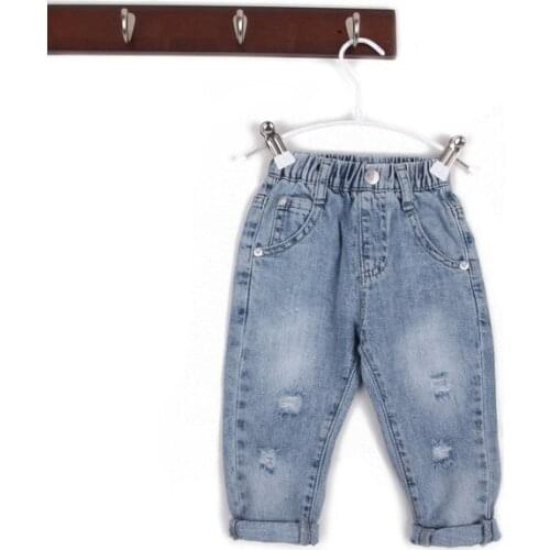 1 2 3 4 5 Y Toddler Kids Ripped Jeans for Girls Casual Elastic Waist Boy Spring Trousers Korean Fashion Denim Pants Baby Jeans