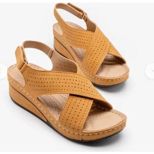 Women Sandals New Summer Shoes Woman Ladies Sewing Hollow Out Wedges Female Casual Pu Leather Comfortable Retro Sandalis