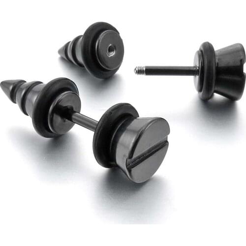 Stainless Steel Stallion Earrings Plastic Black Rubber Screw Spike Pinch Plug Charming Attractive Elegant Man