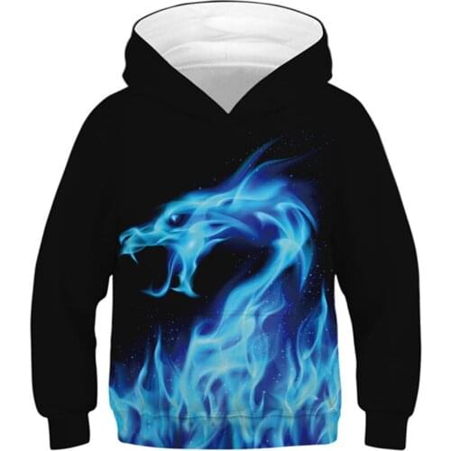 Spring Autumn Children 3D Hoodies Black White Lion Wolf Fire Dragon Boys Girls Fashion Print Hooded Sweatshirts Kids Pullovers