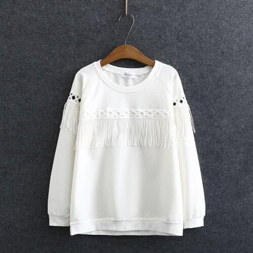 Plus Size XL-4XL White Black Hoodies Large Size Sweatshirts with Tassel Casual Vintage Spring Autumn Outerwear