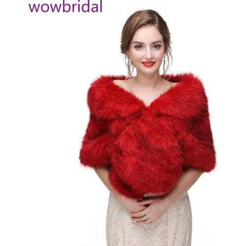 WOWBRIDAL Warm Faux Fur Winter Bridal Cape Wedding Cloaks Party Wraps Jacket Wrap Boleros De Encaje Boleros De Mujer