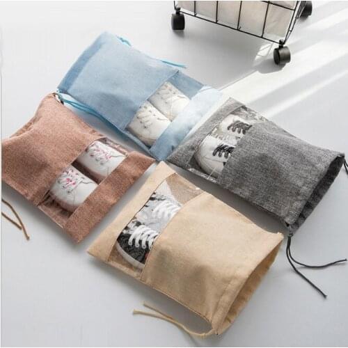 High quality jewelry bags drawstring bags jute shoe bag with Transparent window for shoes packaging and storage bag