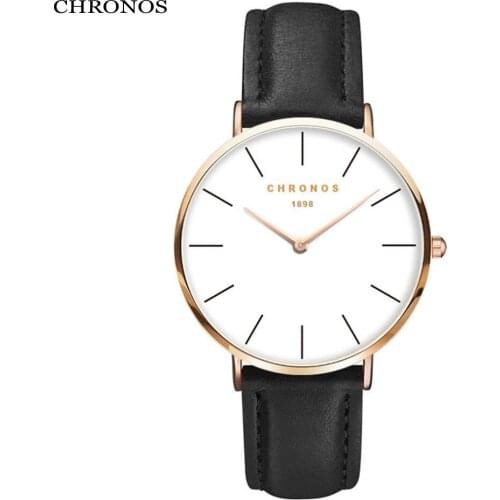 CHRONOS Women Watch Sewing Side Leather Buckle Belt Dress Fashion Lady Pink Hardlex Dial Ultra-thin Quartz Wristwatch CH02
