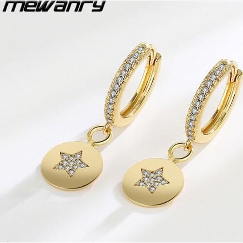 MEWANRY Prevent Allergy 925 Sterling Silver Hoop Earrings for Women Trendy Elegant Creative Sparkling Star Zircon Bride Jewelry