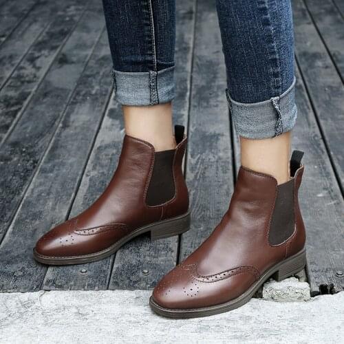 Women Genuine Leather Ankle Boots Ladies Winter Shoes Platform Boots Low Heel 2019 New Design Free Shipping