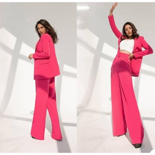 Two Piece Women Business Blazer Sets Office Lady Solid Color Formal Suits with Buttons Commute Blazer Pants Set