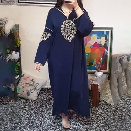 2021 Summer New Morocco Solid Color Embroidery Loose Casual Oversize African Womens Dress With Hood Long Sleeve