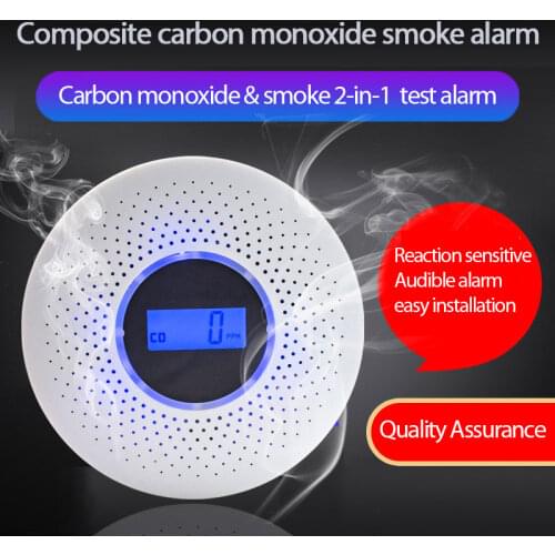 2 in 1 LCD Display Carbon Monoxide & Smoke Combo Detector Battery Operated CO Alarm with LED Light Flashing Sound Warning