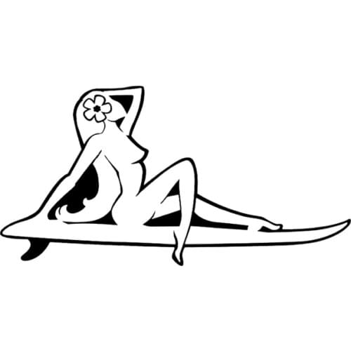 15*7.7CM HAWAIIAN SURFER GIRL SEXY WAHINE Hawaii Vinyl Animal Pet Car Decal Black/Silver C20-0083