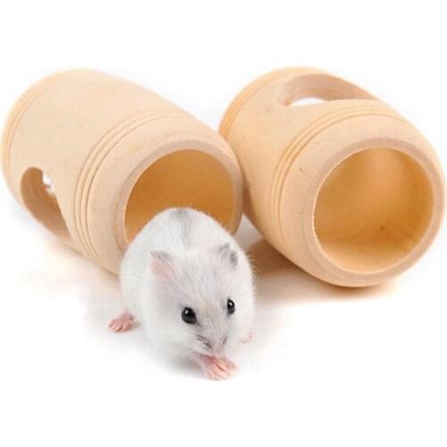 2 Pack Hamster House Wooden Barrel - Three Hole Design - Natural Wooden Hamster Toys - Rest and Play Chew Toy
