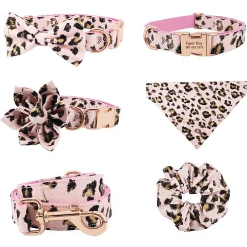 2021girl dog collar dog flower and leash set for pet dog cat with rose gold metal buckle