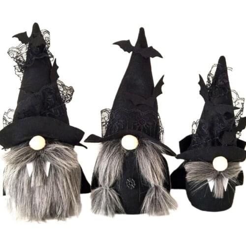 3PCS Halloween Plush Dwarf Gnome Decorations Black Bat Plush Tomte Elf Ornaments Thanksgiving Halloween Gift