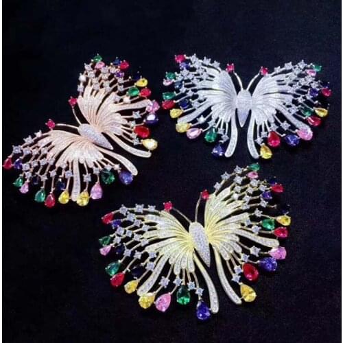 38X66MM Womens High Quality Classic butterfly with CZ jewelry accessories, brooch tassel dual purpose 1 order
