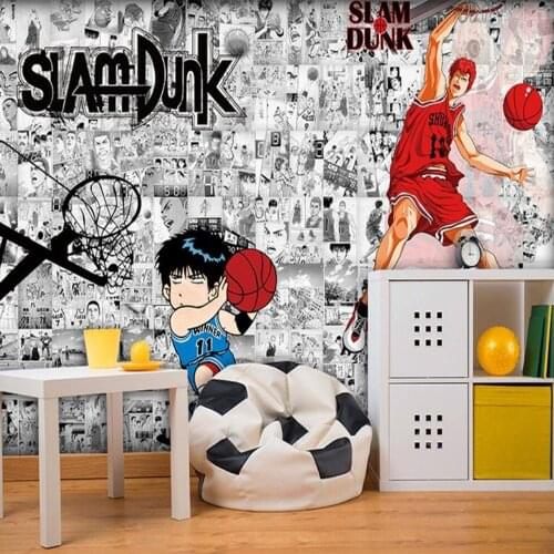 Milofi Custom 3D Wallpaper Mural Anime Slam Dunk Master Black and White Comic Cartoon Childrens Room One Piece Background Wall