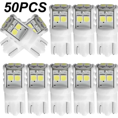 50X T10 W5W Ceramics LED Waterproof Wedge Licence Plate Lights WY5W Turn Side Lamp Car Reading Dome Light Auto Parking Bulb 12V