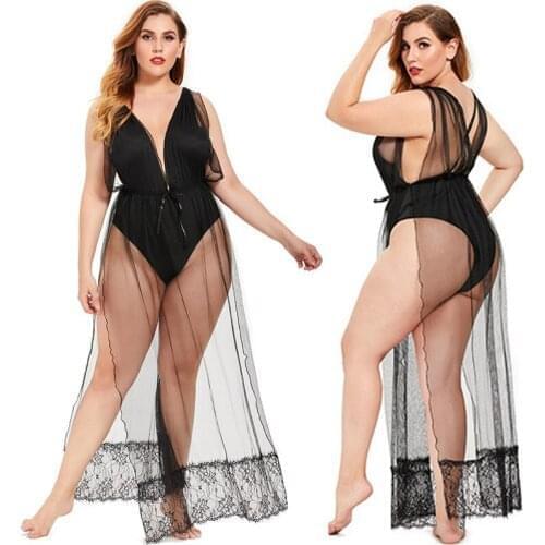 5XL Women Sexy Lingerie High-end Mesh Babydoll Chemise Porno Sex Underwear Dress Transparent Haltter Erotic Lingerie