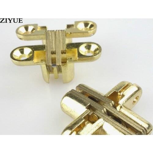 Free Shipping Cross Hinge Contact Trumpet Imitation Gold Table Hidden Hinge Zinc Alloy Metal Folding Concealed Hinge Wholesale