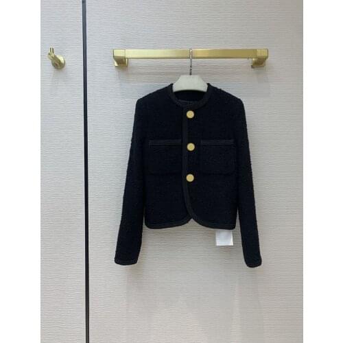 Brand Eureeky Wool Luxury Blend Women Jacket 2021 Early Spring High-end New Black Single Breasted O-Neck Long Sleeves Jackets