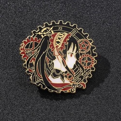 DATE A LIVE Brooch Tokisaki Kurumi Badge Button Brooch Pins Anime Cosplay Costume Collection Cartoon Clothing Decor Gifts
