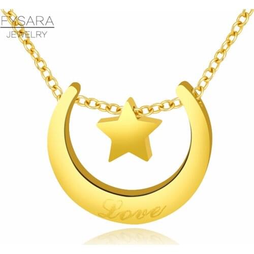FYSARA Him Hers Jewelry Moon Star Pendants Necklace For Women Stainless Steel Love Chain Necklace Women Jewelry Accessories