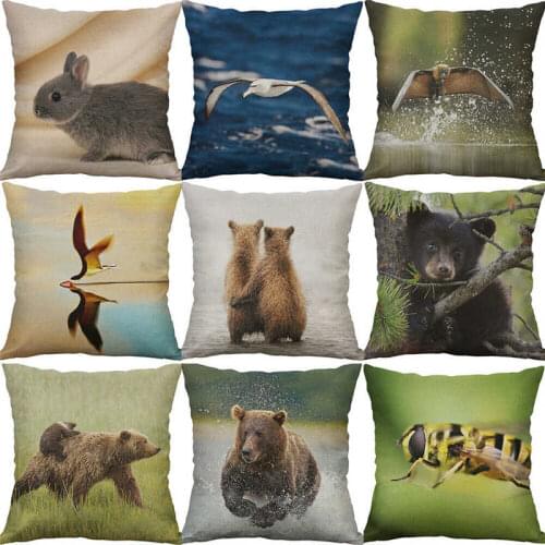Animal Cover Bear rabbit Pillows case 18" Decor sea Cotton Linen printing Home