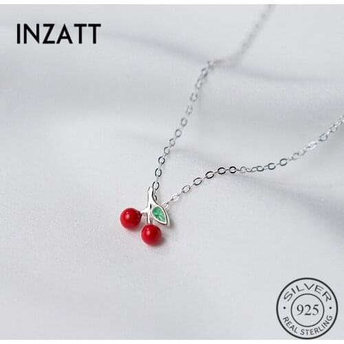 INZATT Real 925 Sterling Silver Red Enamel Cherry Choker Pendant Necklace Fine Jewelry For Women Accessories Gift
