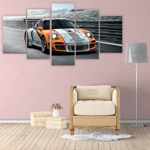 5 Pieces Pictures Porsche GT3 R Canvas Painting Car Poster Print Large Wall Art Wall Pictures for Living Room frame