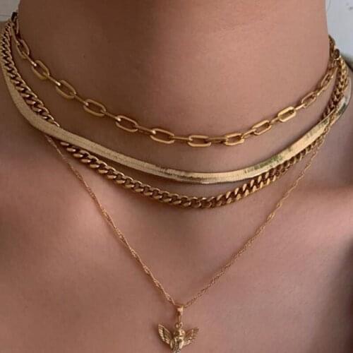 KINFOLK Fashion Multi-layered Snake Chain Necklace For Women Vintage Gold Coin Pearl Choker Sweater Necklace Party Jewelry Gift