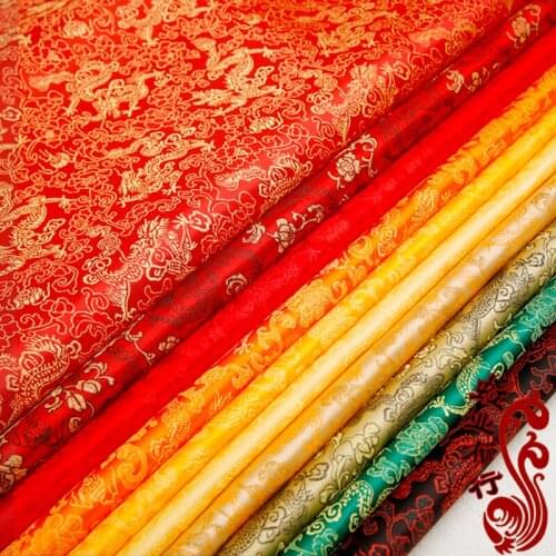 Chinese Jacquard Silk brocade red/yellow/golden fabric for COSPLAY/Kimono/Mongolia clothing/cheongsam/Stage suit 1 order=1meter
