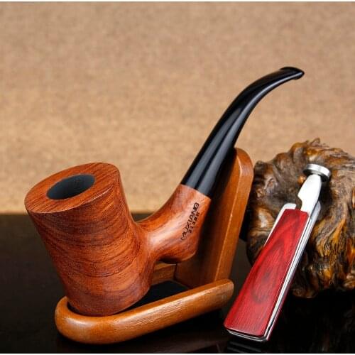 Classic Rosewood Smoking Pipe 9mm filter Flat Bottom Tobacco Pipe Wooden Stand Metal Knife New Wooden Pipe Set