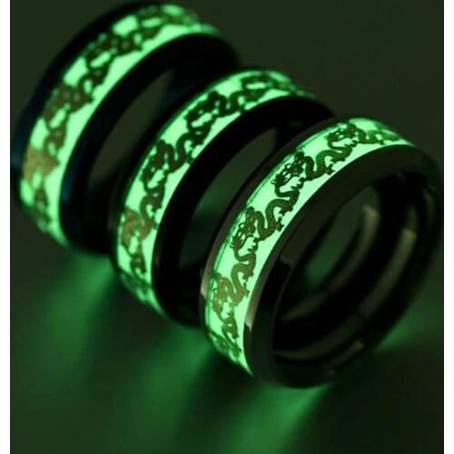 Fashion Stainless Steel Luminous Double Dragon Ring Mens Totem Punk Ring Jewelry Rings For Men Gothic