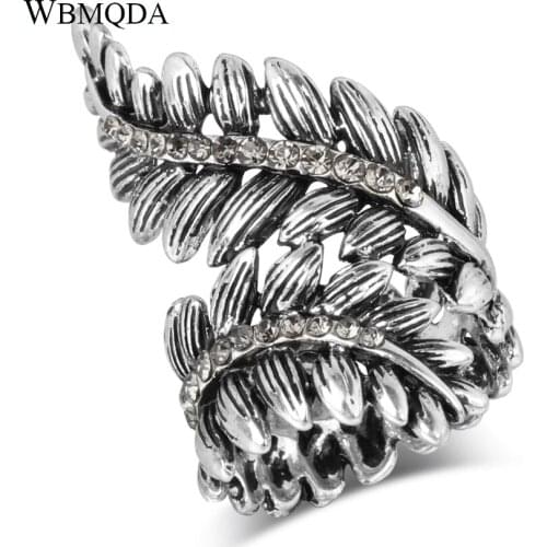Big Leaf Ring Silver Color Mosaic Crystal Punk Rings For Women Vintage Jewelry Best Friend Gift