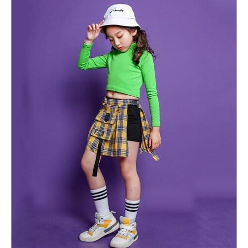 Girls Hip Hop Costume Green Long Sleeve Tops Sweatshirt Running Pants Child Kids Adult Ballroom Dancing Jazz Carnival Costumes