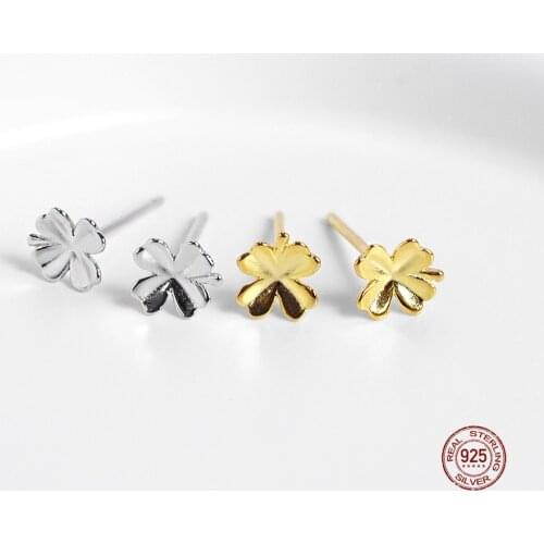 LKO New Arrive 925 Sterling Silver Four Leaved Clover Stud Earrings Fashion For Women Party Jewelry Ornaments Hot Sale Ear
