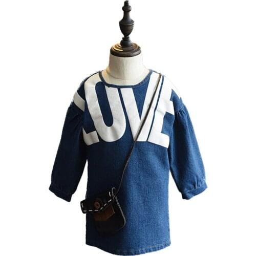 Fashion Infant Toddler Baby Girls Kids Denim Dress Princess Party Tutu Tulle Dresses Straight Knee-Length Dress