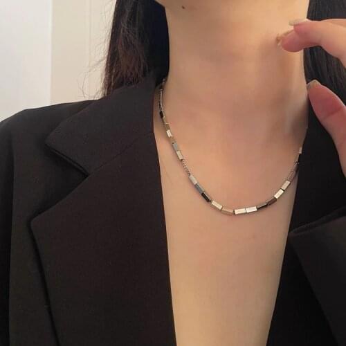 Ins Fashion new titanium steel necklace Square Bead chain stainless steel accessories men and women Chokers Necklace