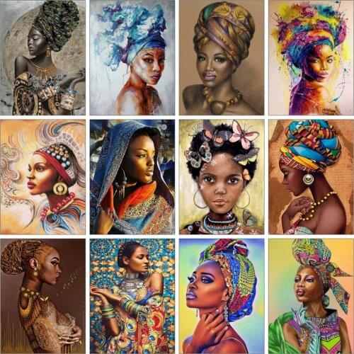 5d Diamond Painting Set African Woman Full Drill Square Diamond Embroidery Mosaic Kit Abstract Portrait Picture Home Decoration