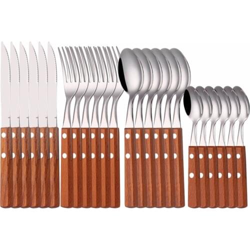 Western Cutlery Set 24 Piece Kitchen Tableware Stainless Steel Cutlery Set Spoon Fork Knife Set Dinnerware Silve Mirror Flatware