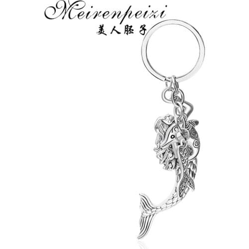 New fashion men Woman keychain DIY metal holder chain vintage carp fish silver pendant Gift