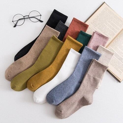 Solid color socks Middle tube Knitted Japanese Korea Loose Long Socks Women Pile Ins Soft Fashion girls Spring and Autumn