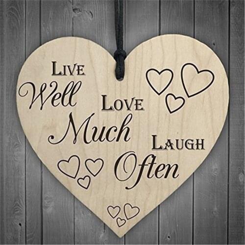 Live Well Love Much Laugh Often Wooden Heart-shaped Wood Crafts Christmas Home DIY Tree Decorations Wine Label Small Pendant