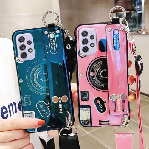 Wrist Strap Shockproof Holder Case For Samsung galaxy A72 Case Cover For Galaxy A72 5G Phone Cases Fundas Silicone Camera