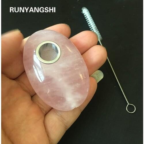 Runyangshi 1pcs Wholesale natural pink crystal rock hand carved oval rose quartz smoking pipes