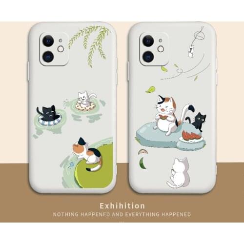 Cat Playing In The Water Phone Case For iPhone 12 Pro Max 11 X XS XR XSMAX SE2020 8 8Plus 7 7Plus 6 6S Plus Silicone Cover